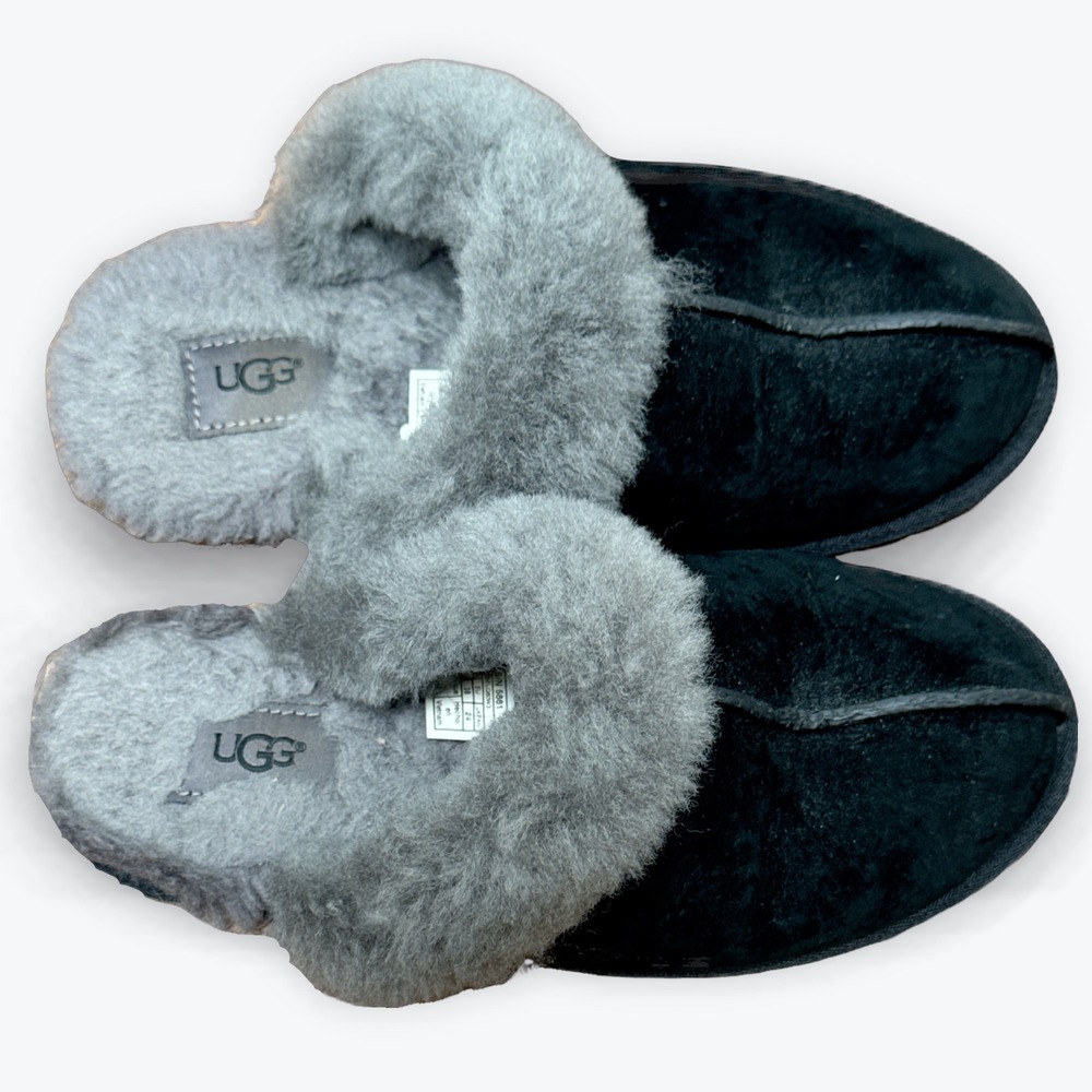 UGG Slippers Scuffette II Sheepskin Black Suede Grey  Womens 7